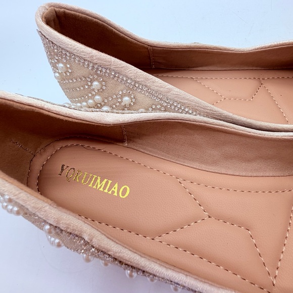 Women's Cream Pearl Embellished Flats - Picture 7 of 12